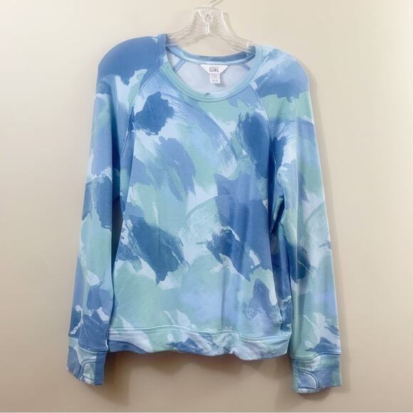 Athleta Girls Water Color Blue/Green Crewneck Sweatshirt - Picture 1 of 8